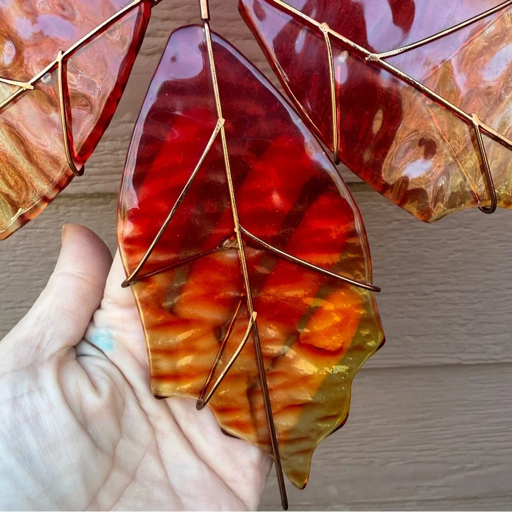 Copper Welcome Sign With Glass Maple Leaf Rustic Country Handmade Artisan Pretty